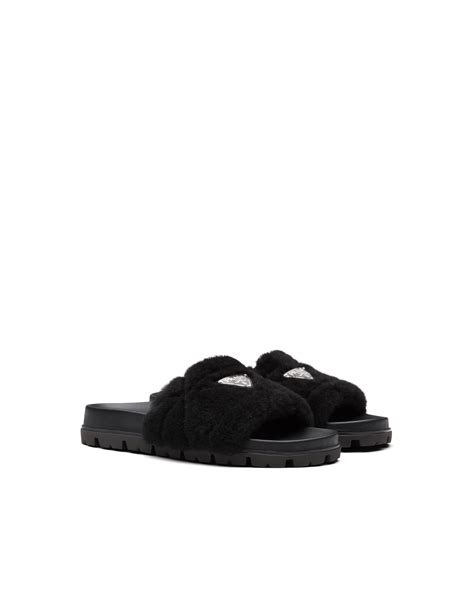 prada shearling slides|prada patent leather mules.